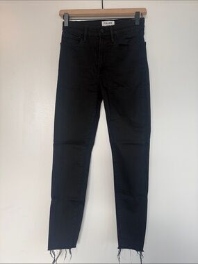 Frame Denim Black Slim Raw-Hem Jeans